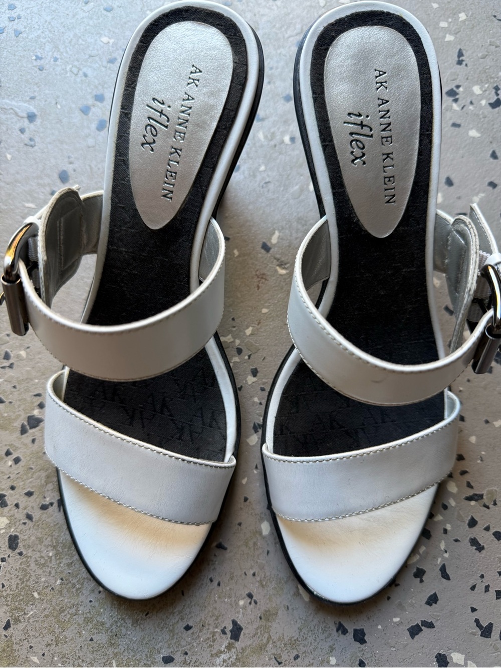 Anne Klein White Double-Strap iFlex Slide Sandals Size 6.5